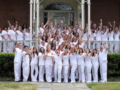 Nursing students celebrating at Pinning Ceremony